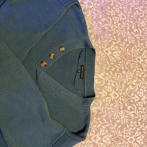 Kendall & Kylie Teal crop V-Neck Sweater with Button Detail